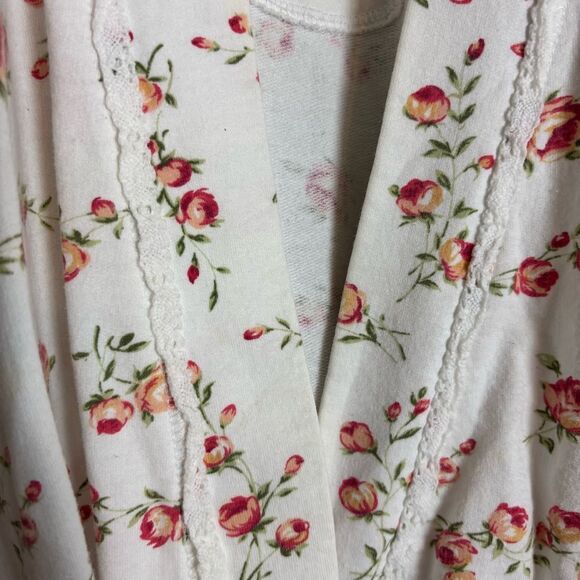 Vintage 90's Cacique 100% Cotton White Rose Floral Belted Tie Robe Size M/L - Picture 9 of 15